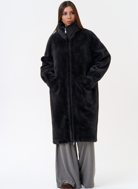 Женская шуба из эко меха с воротником стойкой