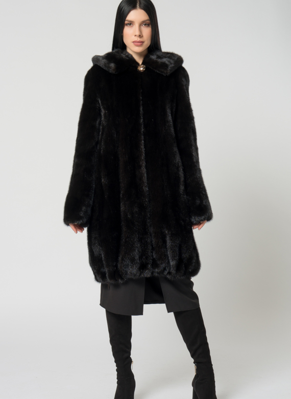 Норковая шуба с капюшоном