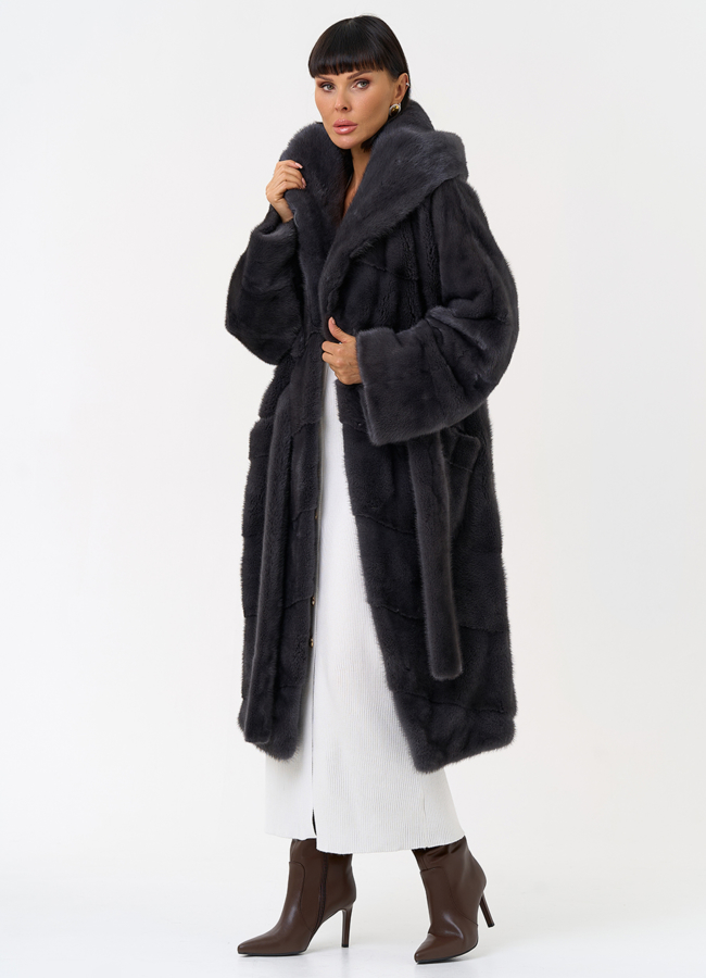 Женская шуба из меха норки с капюшоном модель № 31382 универмаг малина