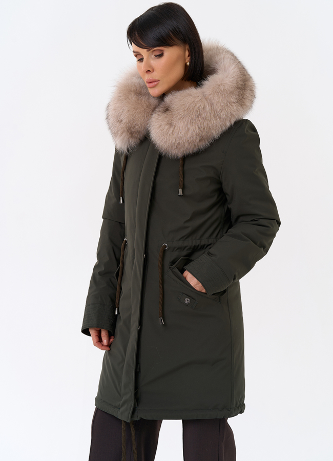Женская парка с капюшоном из меха песца модель № 31990 универмаг малина