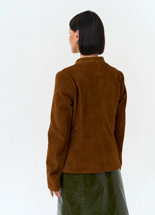 фото Женская куртка мото из натуральной замши модель № 33140