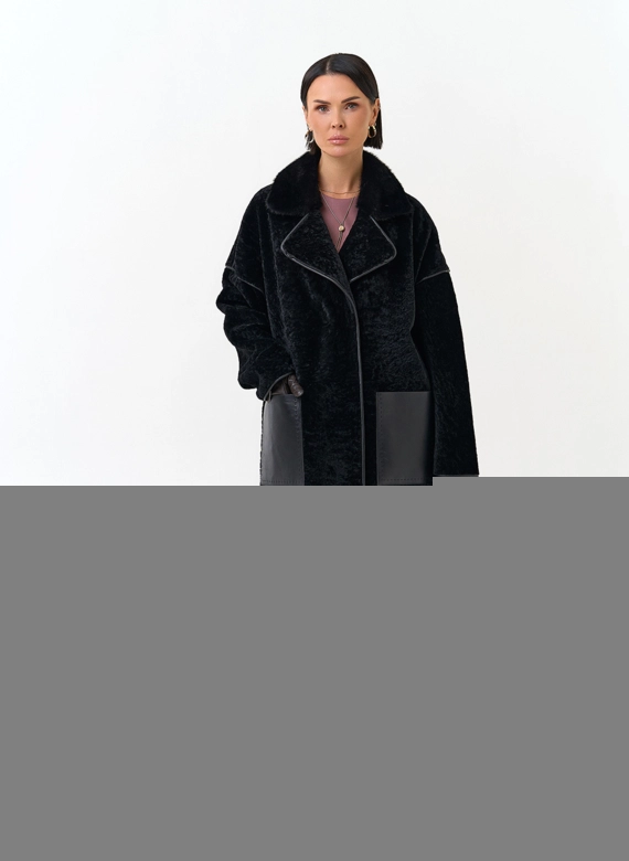 Женская двухсторонняя дубленка с английским воротником фото
