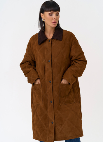 Женский пуховик из натуральной замши 