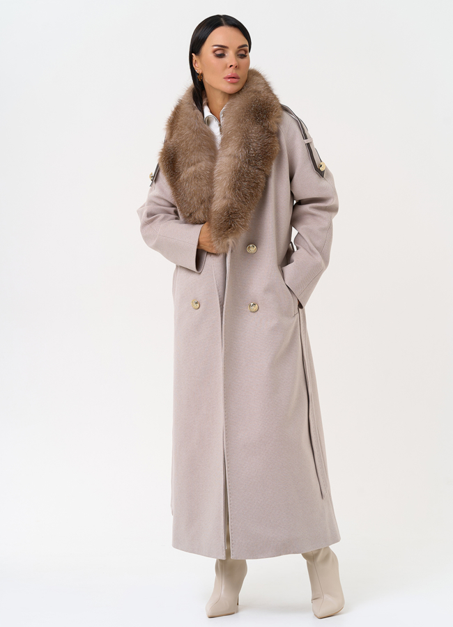 Утепленное женское пальто с английским воротником из меха фроста модель № 31410 универмаг малина