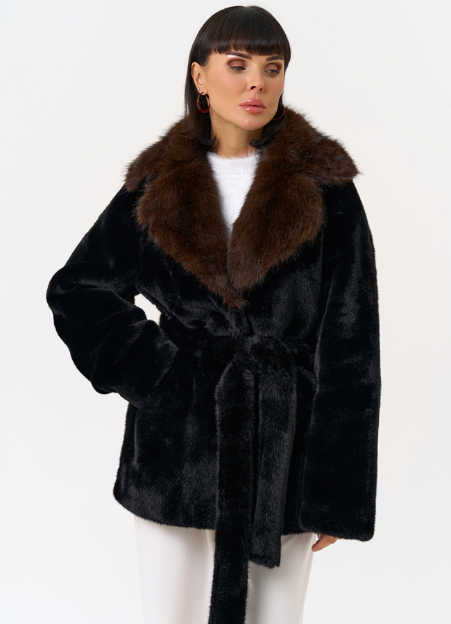 Женская шуба из эко меха с английским воротником модель № 31267 в рассрочку