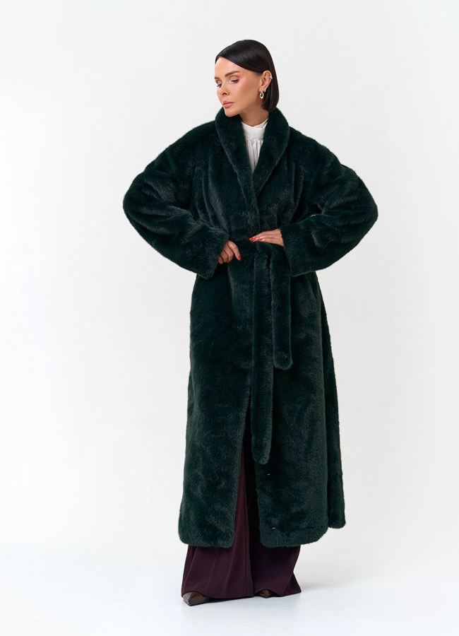Удлиненная женская дубленка из эко меха модель № 33881 в рассрочку