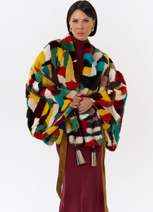 Яркая шуба из меха норки модель № 29414 меха малина