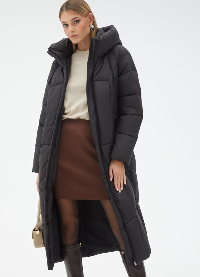 фото Женский пуховик с капюшоном и поясом модель № 31123