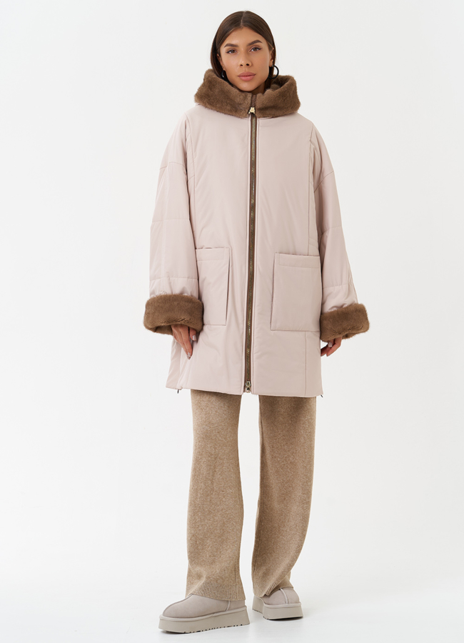 Пуховик с отделкой из эко меха под норку модель № 28838 в кредит