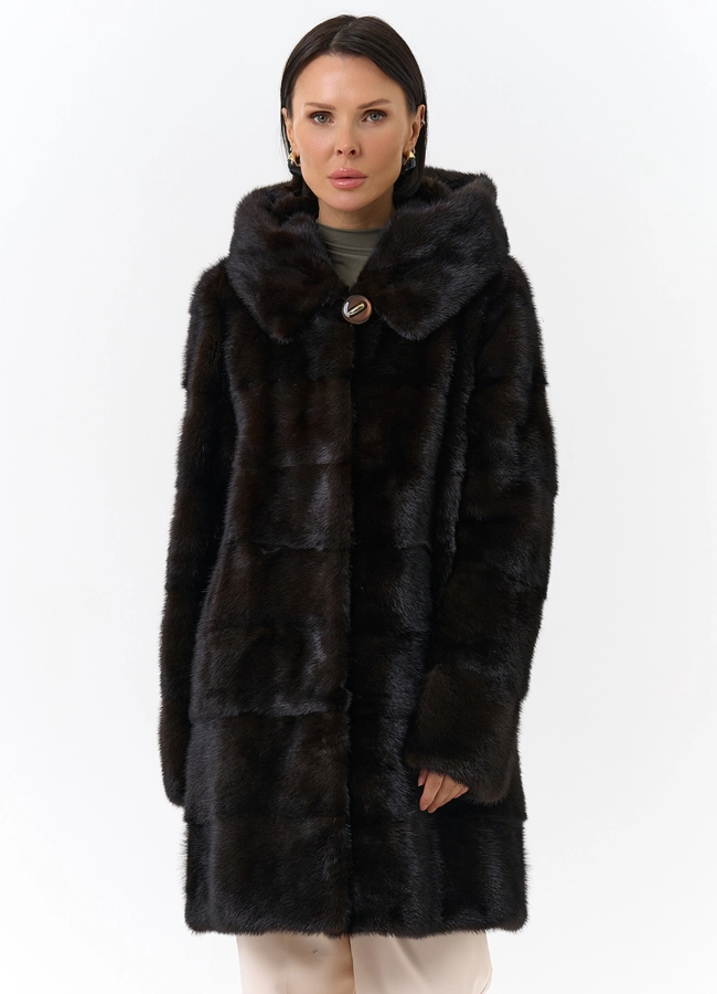 Норковая шуба с капюшоном модель № 24726 меха малина