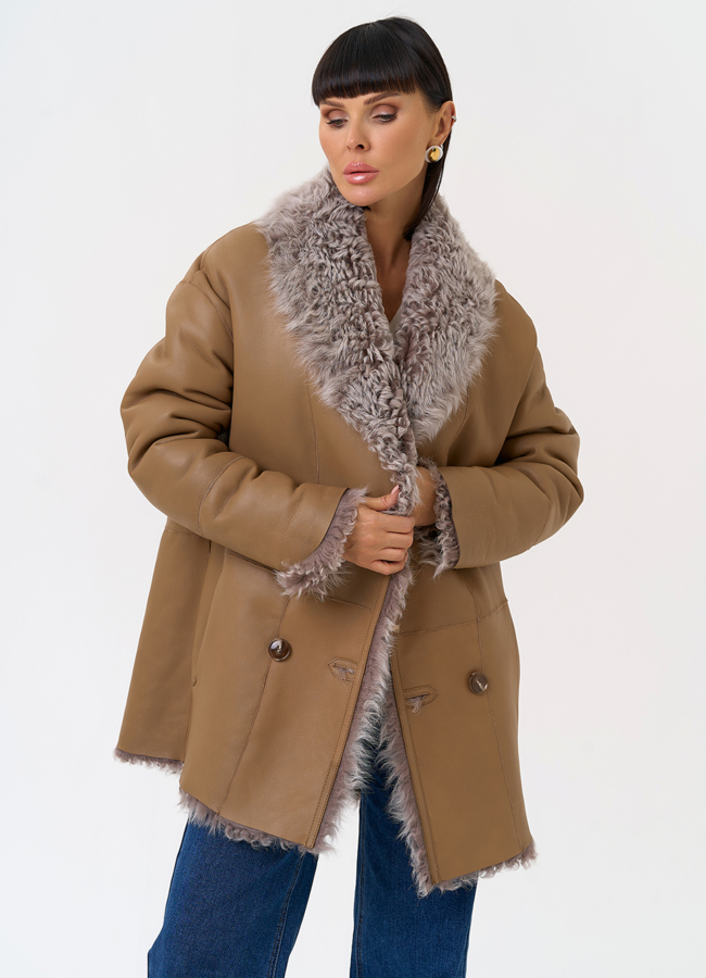 фото Женская двухсторонняя дубленка с воротником  модель № 31619