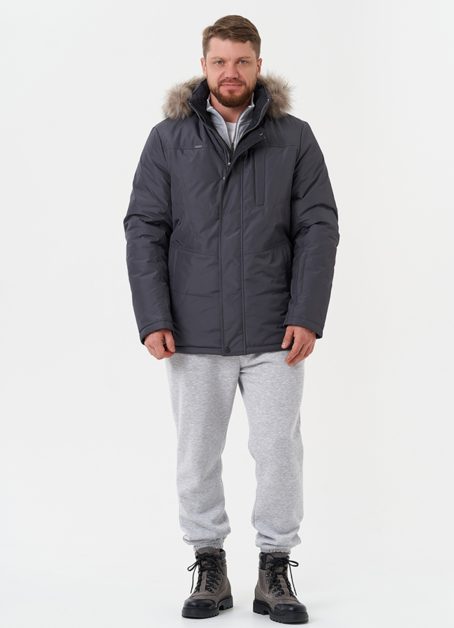 Мужская куртка с капюшоном из меха енота модель № 28276 в кредит