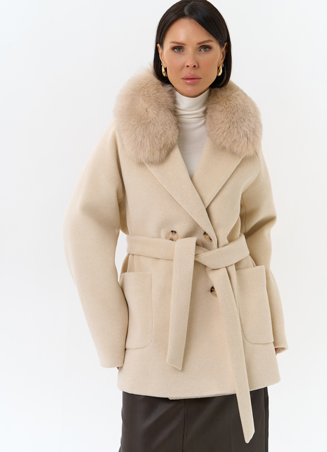 Женское утепленное пальто с отделкой из меха песца модель № 32004 универмаг малина