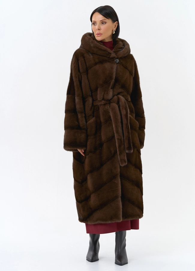 фото Шуба из меха норки с капюшоном модель № 31985