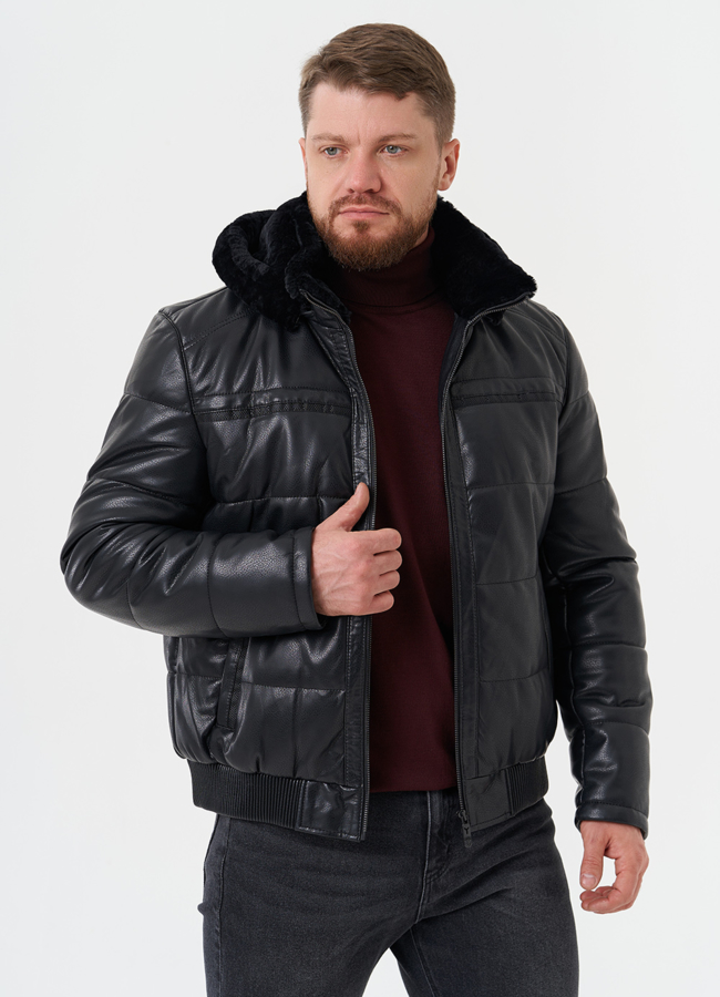 Утепленная куртка из эко кожи модель № 27740 универмаг малина