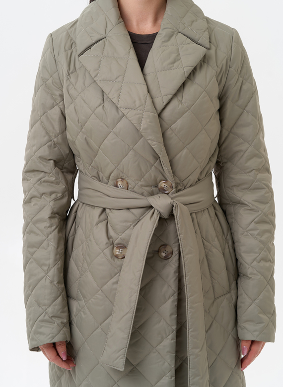 Женское стеганое полупальто с поясом