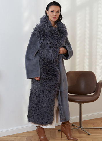 Длинная дубленка из натурального меха