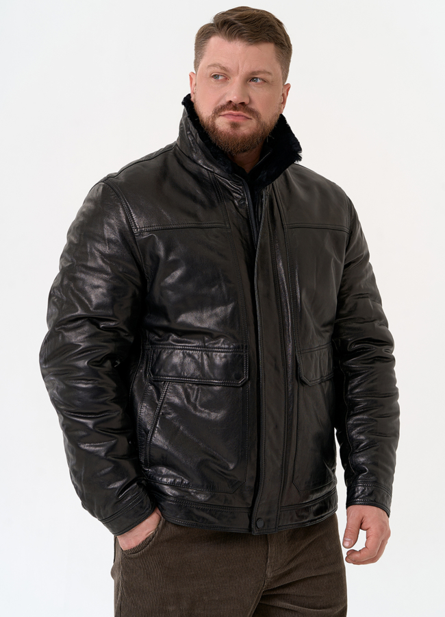 фото Куртка из натуральной кожи черного цвета модель № 25643