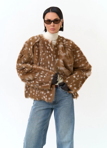 Дубленка двухсторонняя с принтом бемби фото