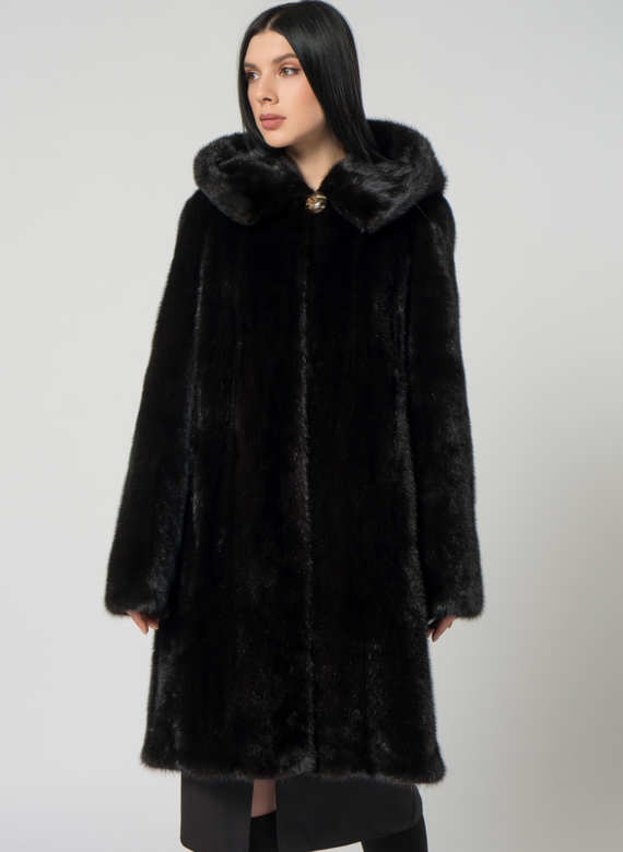 Норковая шуба с капюшоном