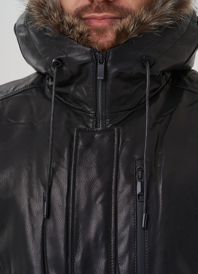 Мужская куртка с капюшоном на мехе из волка модель № 82262 универмаг малина