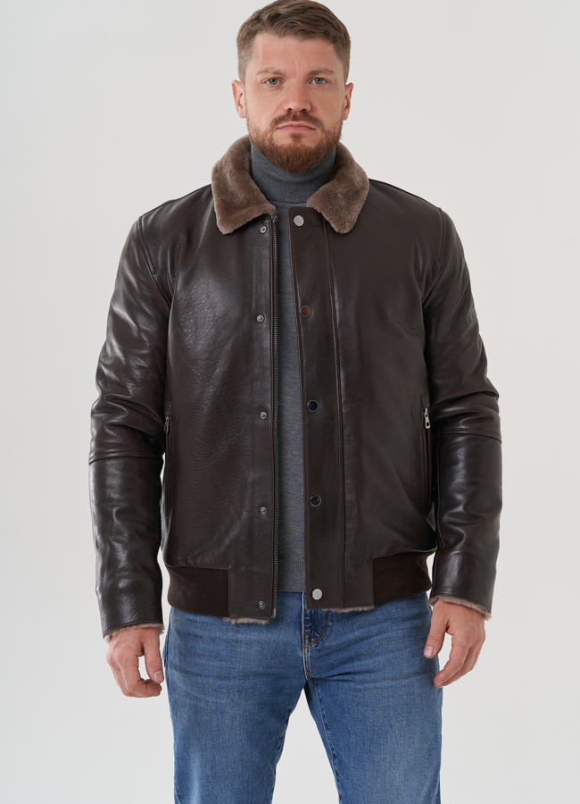 Мужская дубленка  модель № 82152 меха малина