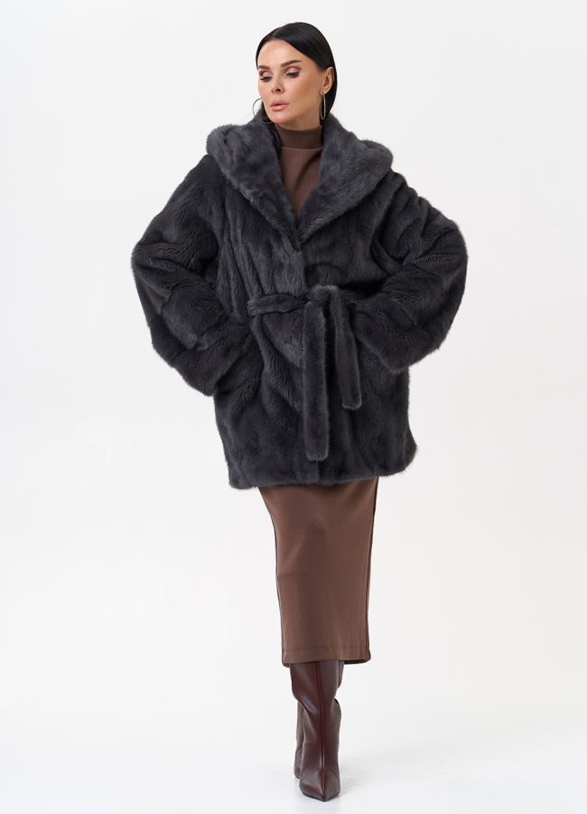 Короткая норковая шуба с капюшоном модель № 29522 в рассрочку