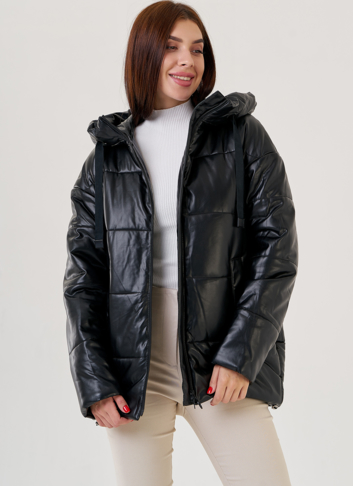 Черный пуховик Malina Siberian из искусственной кожи