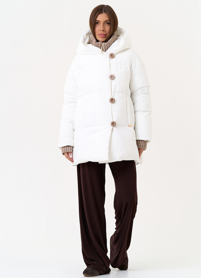 Женский пуховик белого цвета с капюшоном модель № 31517 в кредит