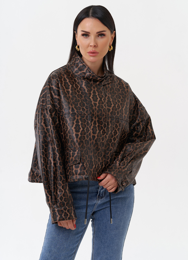 фото Леопардовая кожаная куртка модель № 4315