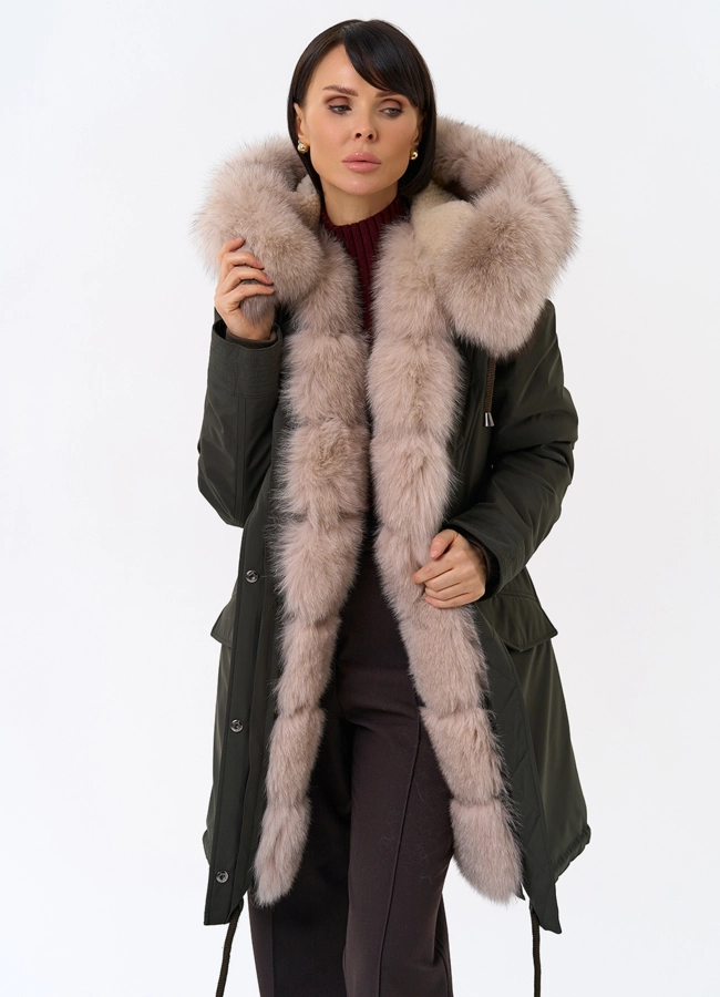 Женская парка с капюшоном из меха песца модель № 31990 меха малина