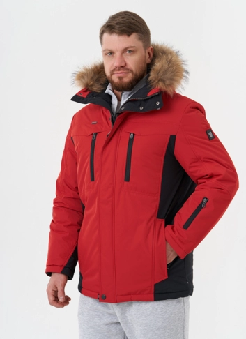 Яркая куртка с капюшоном из меха енота Яркая куртка с капюшоном из меха енота