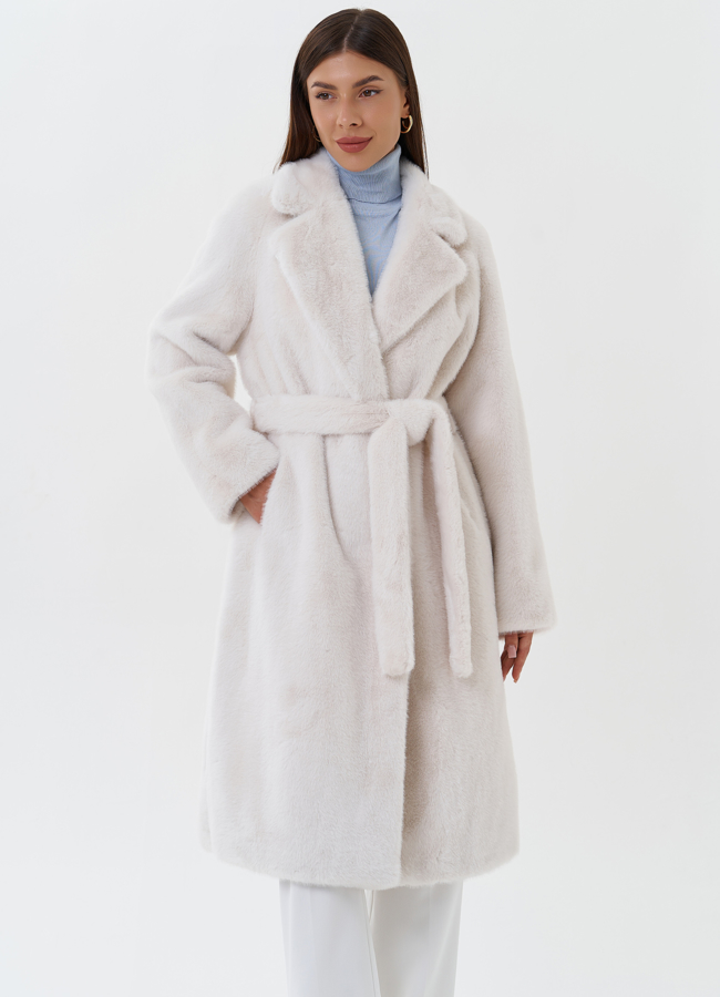 фото Женское пальто из эко меха с английским воротником модель № 27688