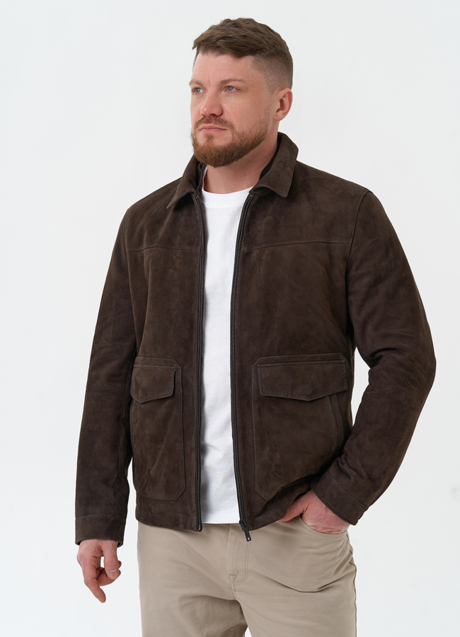 Мужская куртка из натуральной замши коричневого цвета модель № 30066 универмаг малина
